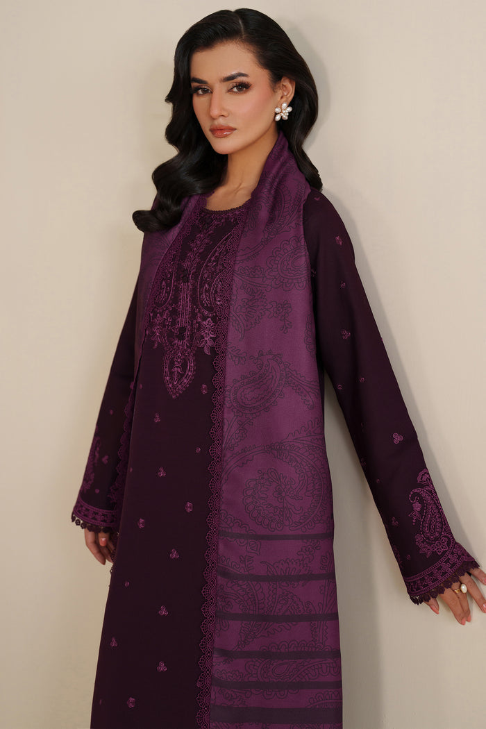 Farasha Winter Spell Embroidered Khaddar Unstitched 3Pc Suit - Violett