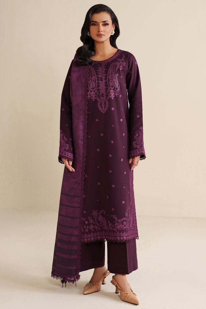 Farasha Winter Spell Embroidered Khaddar Unstitched 3Pc Suit - Violett
