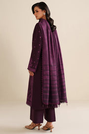 Farasha Winter Spell Embroidered Khaddar Unstitched 3Pc Suit - Violett
