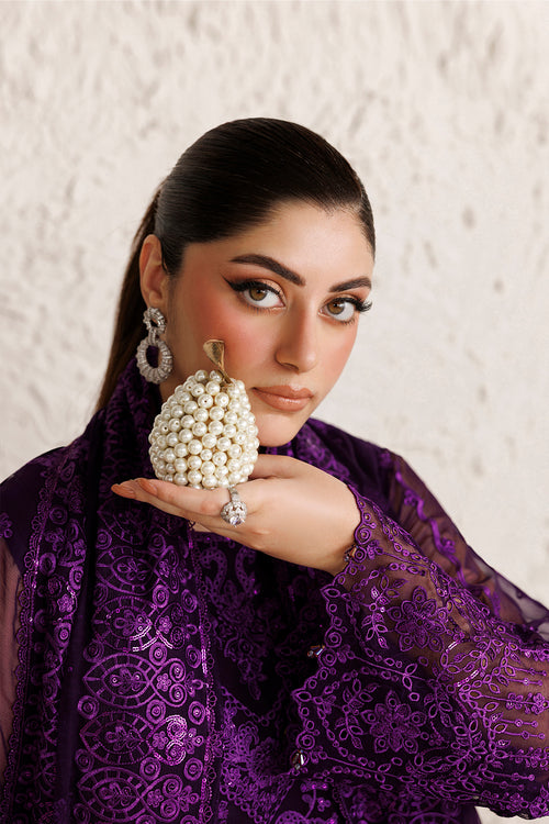 Farasha Luxury Formal Embroidered Chiffon Unstitched 3Pc Suit - Viore
