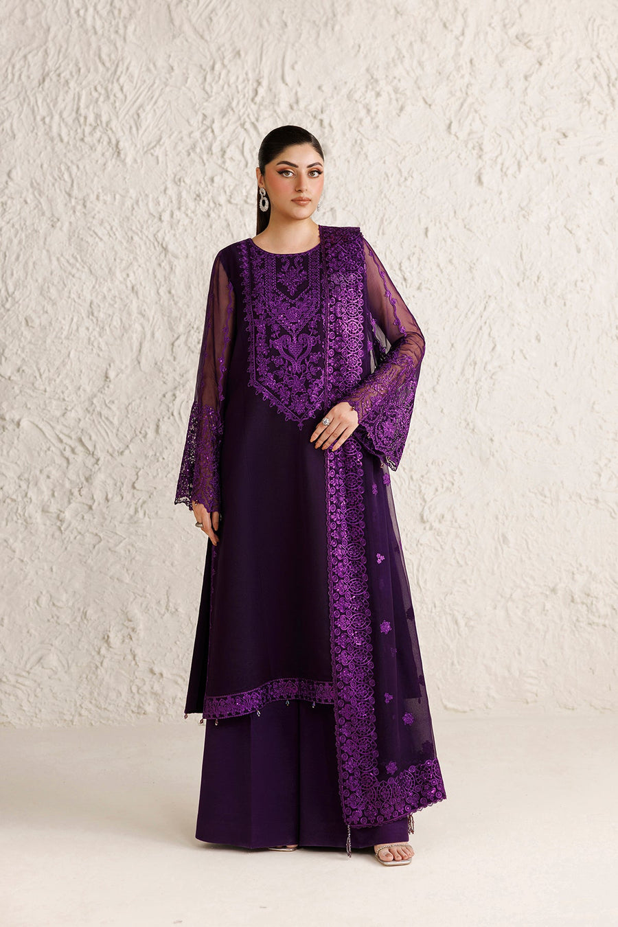 Farasha Luxury Formal Embroidered Chiffon Unstitched 3Pc Suit - Viore