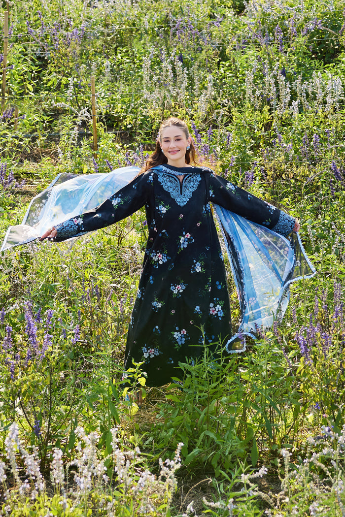 Farasha Summer Escape Embroidered Lawn Unstitched 3Pc Suit - Virelle Blue