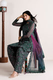 Farasha Fiorella Embroidered Chiffon Unstitched 3Pc Suit - Viridian Tale