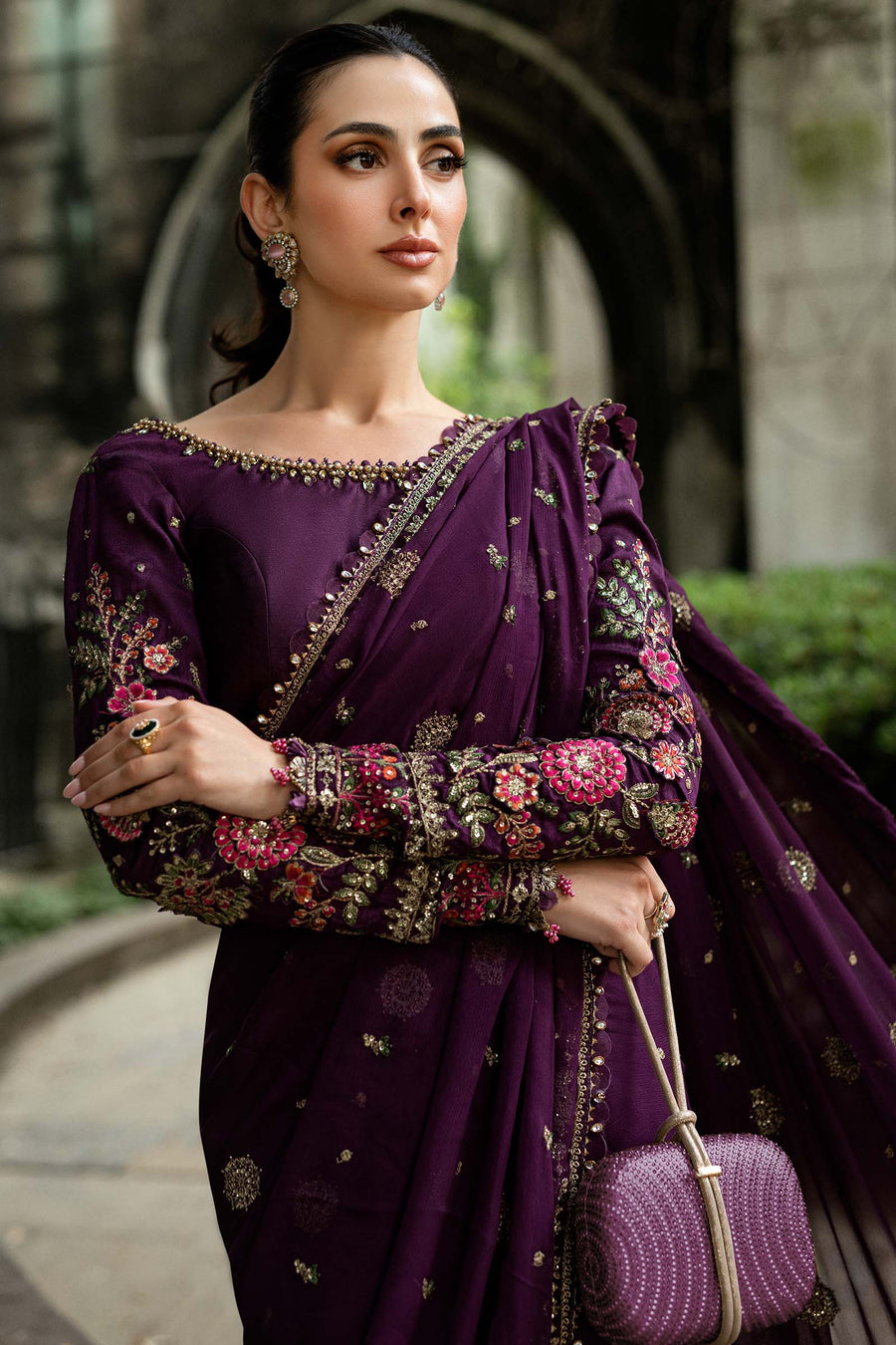 Maria.B Soiree Embroidered Chiffon Unstitched Saree WF-09-01