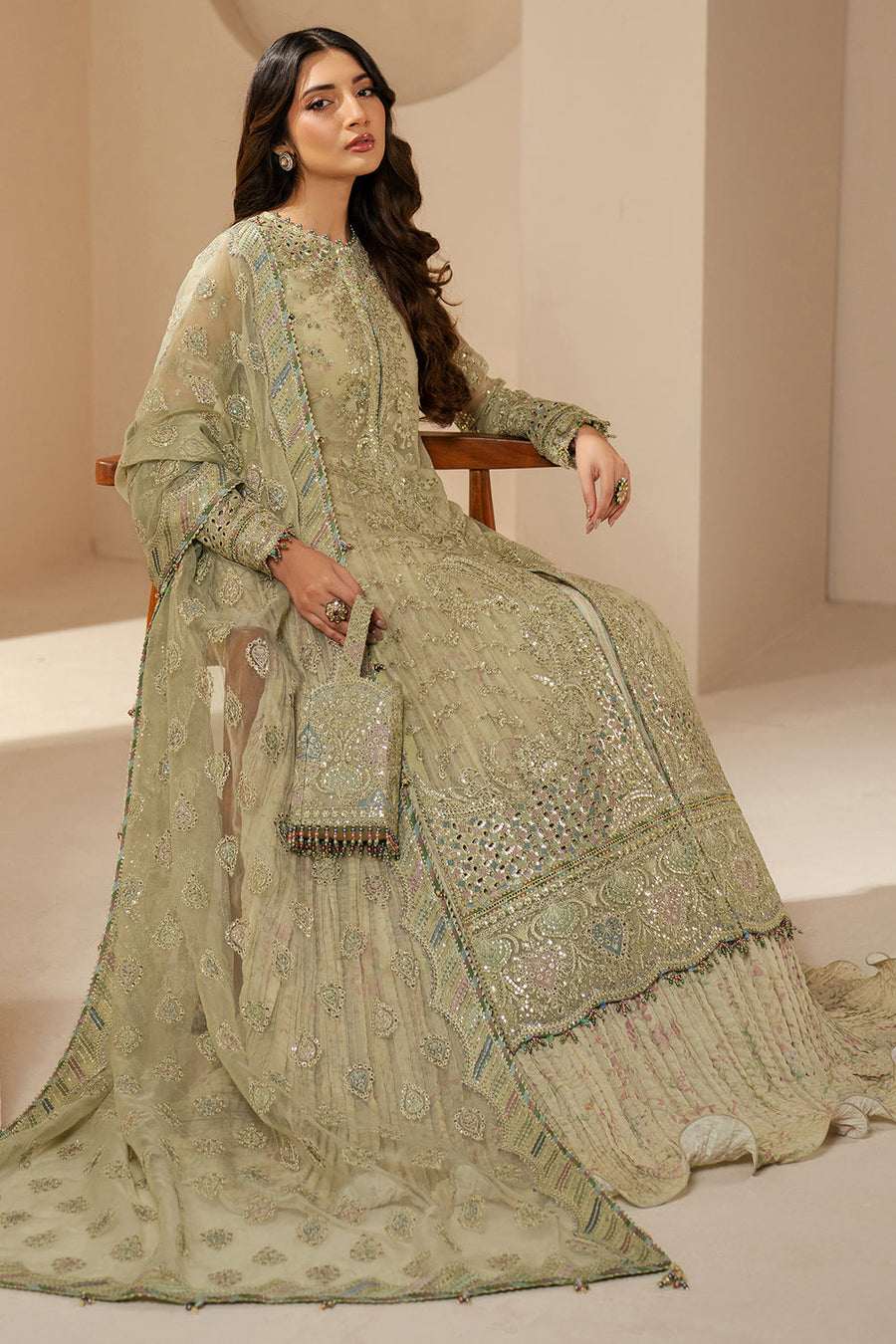 Jazmin Wedding Formal Embroidered Chiffon Unstitched 3Pc Suit WF'25-07