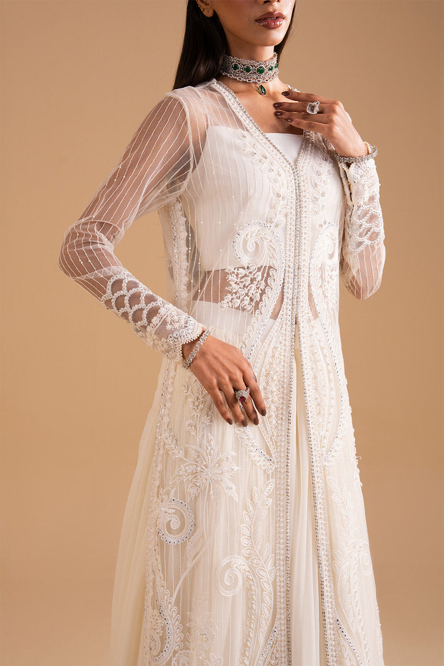 Zariya Afsanay Bareeze Net Unstitched 3Pc Suit ZB50033 WHISPER