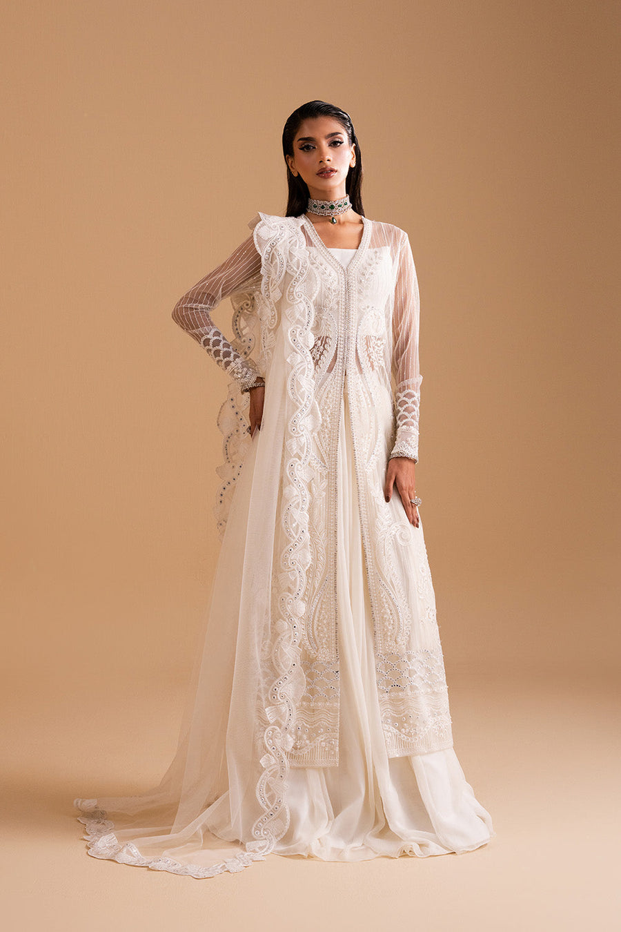 Zariya Afsanay Bareeze Net Unstitched 3Pc Suit ZB50033 WHISPER