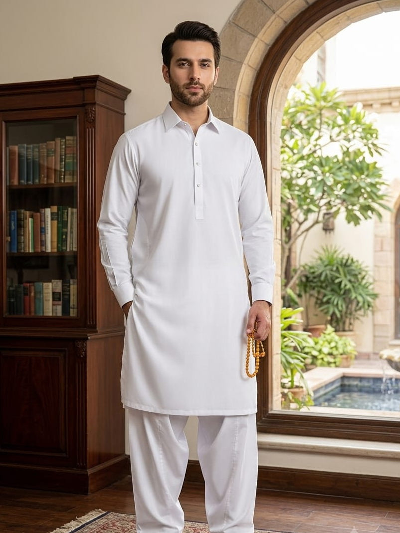 Tycoon by Fabrieco Men's Unstitched Soft Blended Suit - White