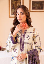 Faiza Faisal FNF Prints Unstitched Lawn 3Pc Suit - WHITY PLUM