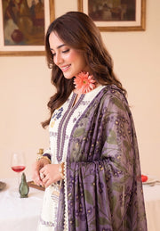 Faiza Faisal FNF Prints Unstitched Lawn 3Pc Suit - WHITY PLUM