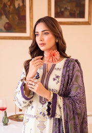 Faiza Faisal FNF Prints Unstitched Lawn 3Pc Suit - WHITY PLUM