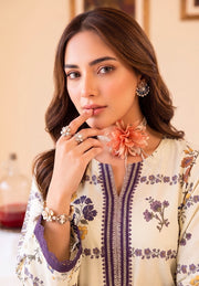 Faiza Faisal FNF Prints Unstitched Lawn 3Pc Suit - WHITY PLUM