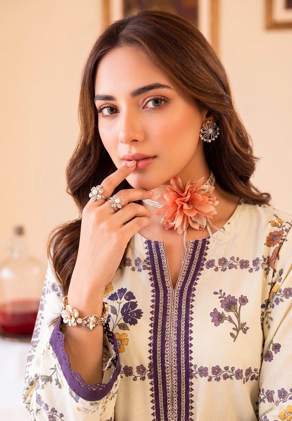 Faiza Faisal FNF Prints Unstitched Lawn 3Pc Suit - WHITY PLUM