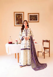 Faiza Faisal FNF Prints Unstitched Lawn 3Pc Suit - WHITY PLUM
