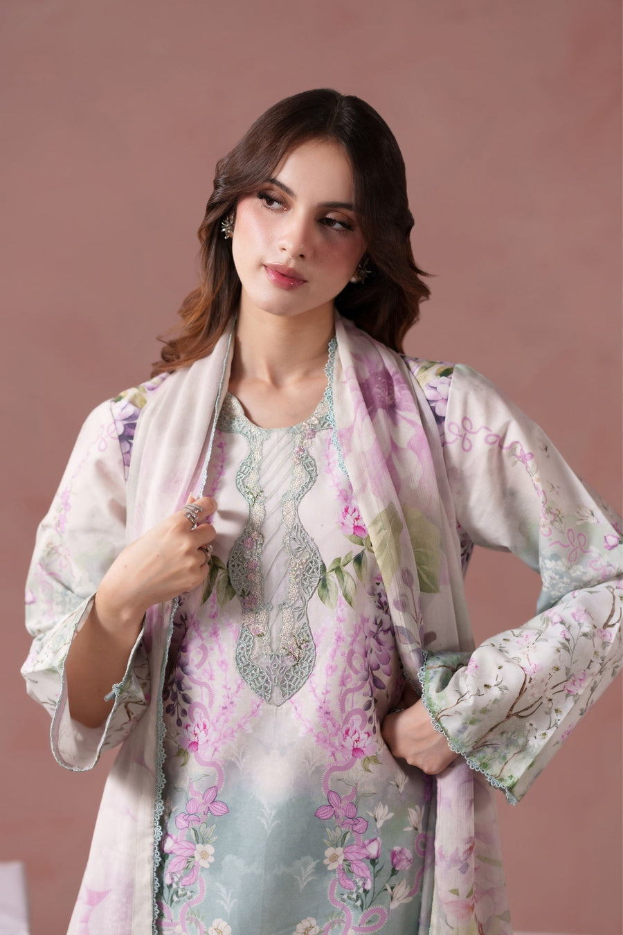 Neeshay Summer Diary Embroidered Lawn Unstitched 3Pc Suit - WISTERIA WHISPER