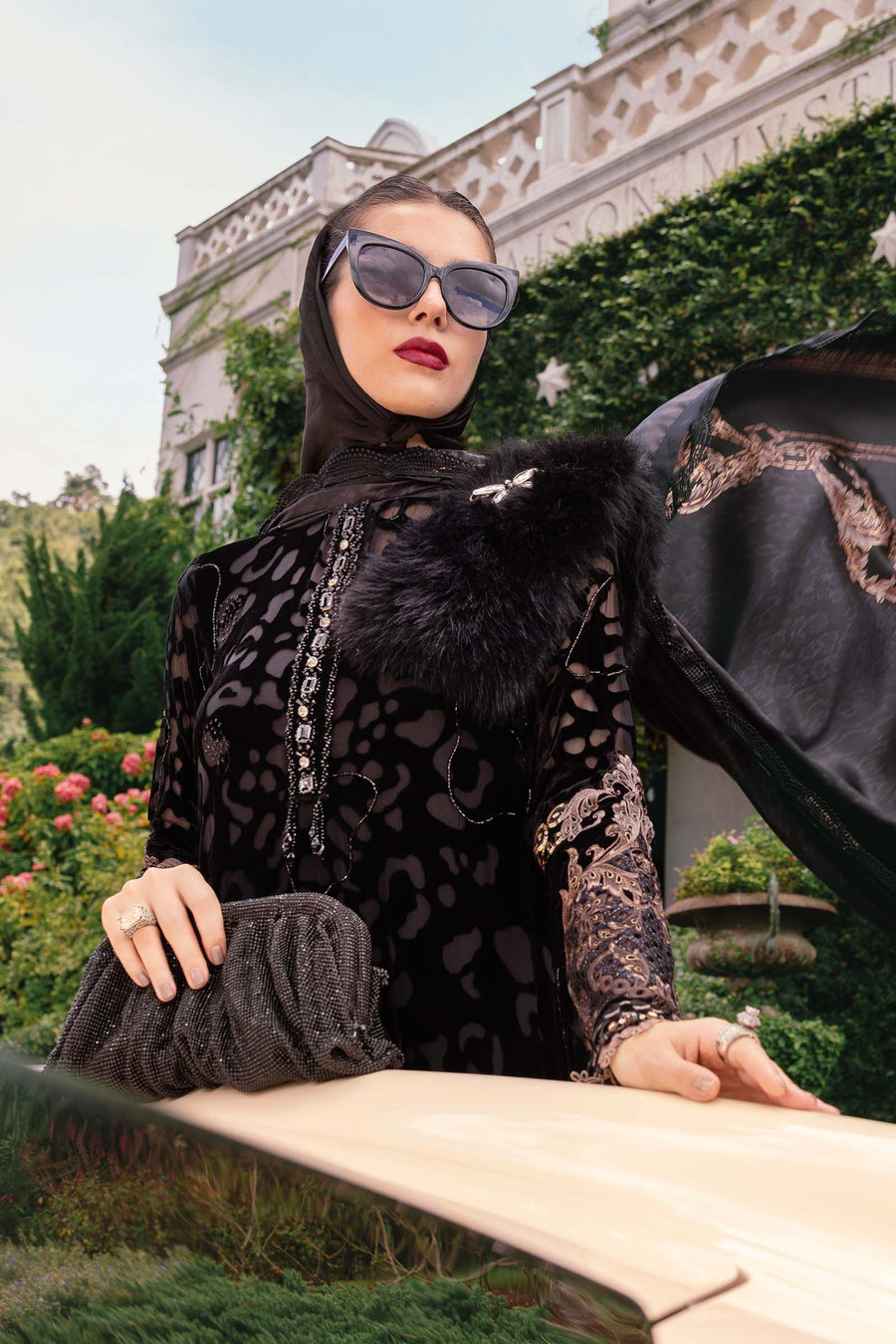 Maria.B Winter Luxe Embroidered Palachi Unstitched 3Pc Suit D-01
