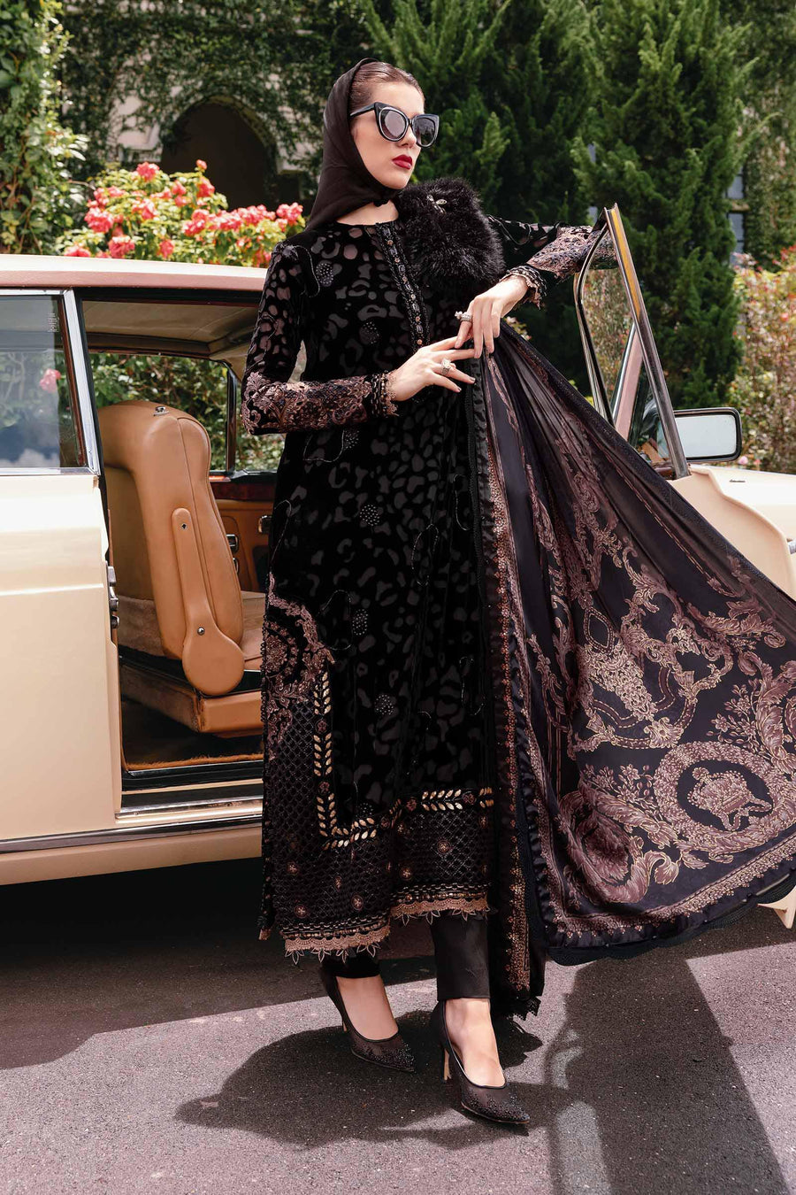 Maria.B Winter Luxe Embroidered Palachi Unstitched 3Pc Suit D-01