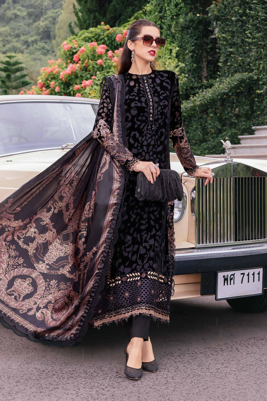 Maria.B Winter Luxe Embroidered Palachi Unstitched 3Pc Suit D-01