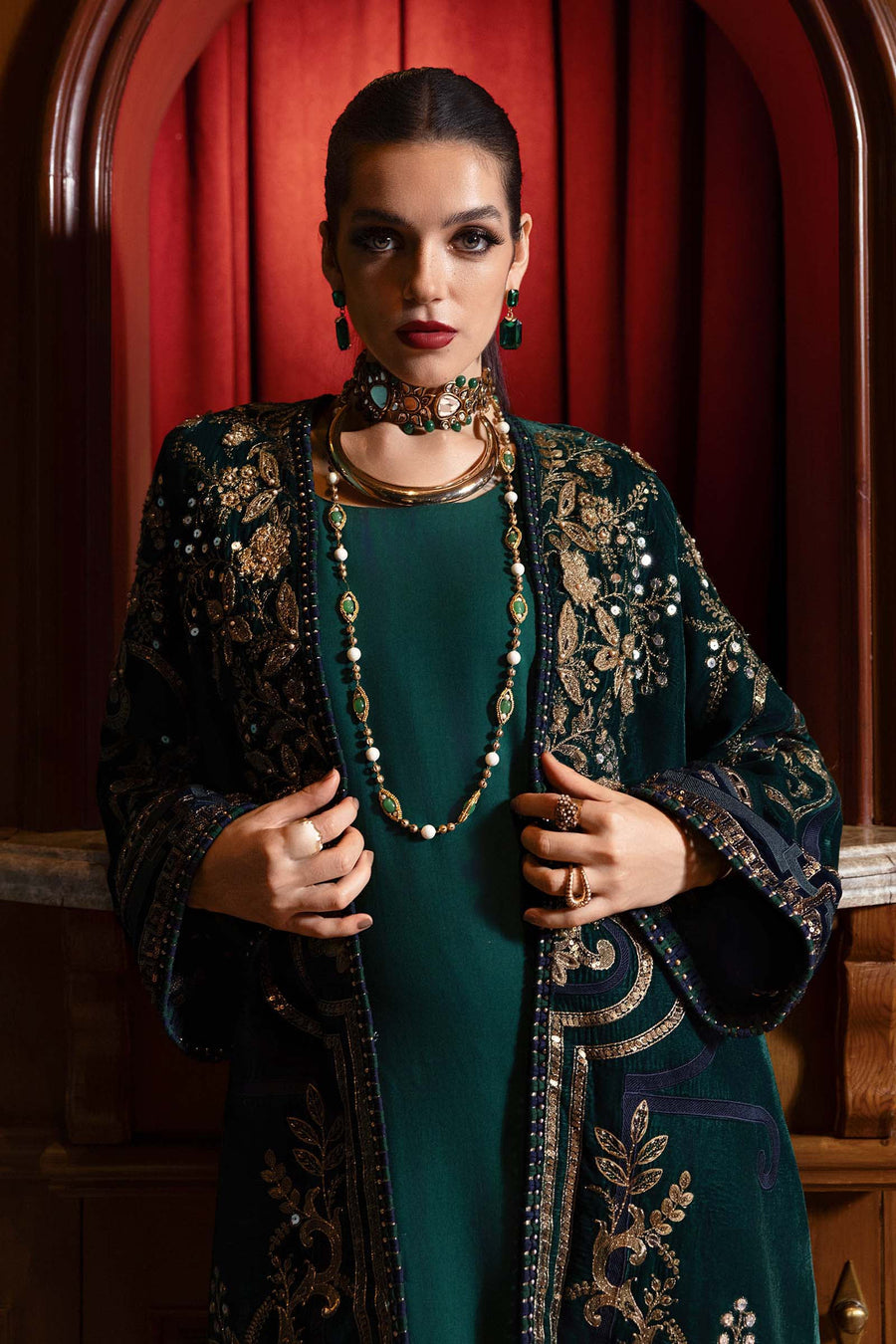 Maria.B Winter Luxe Embroidered Velvet Unstitched 3Pc Suit D-02