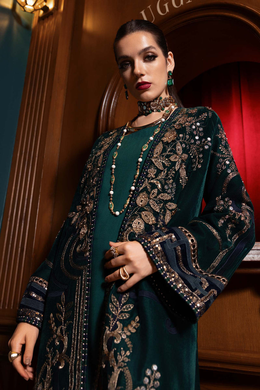 Maria.B Winter Luxe Embroidered Velvet Unstitched 3Pc Suit D-02