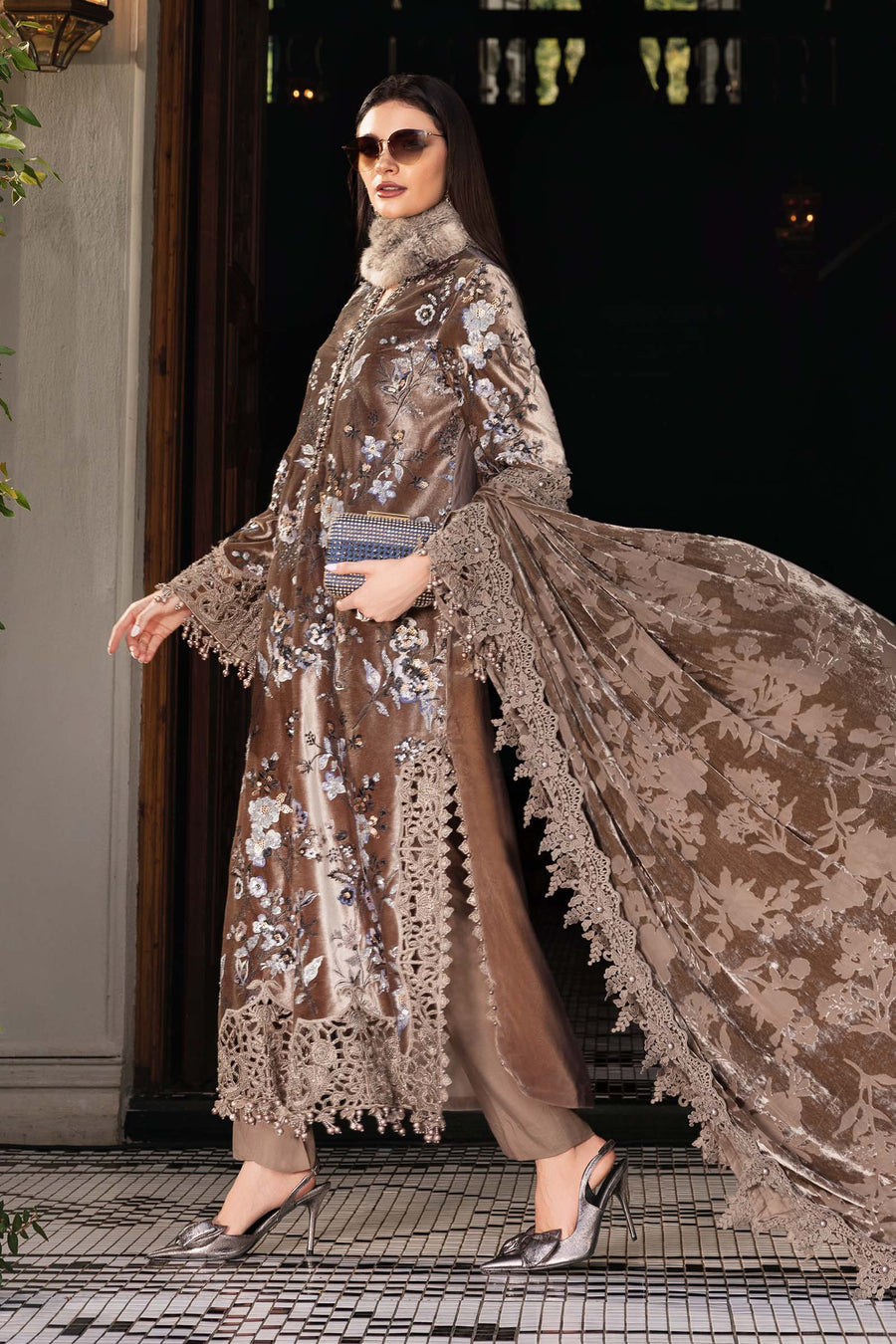 Maria.B Winter Luxe Embroidered Velvet Unstitched 3Pc Suit D-03