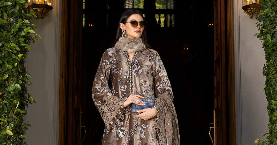Maria.B Winter Luxe Embroidered Velvet Unstitched 3Pc Suit D-03