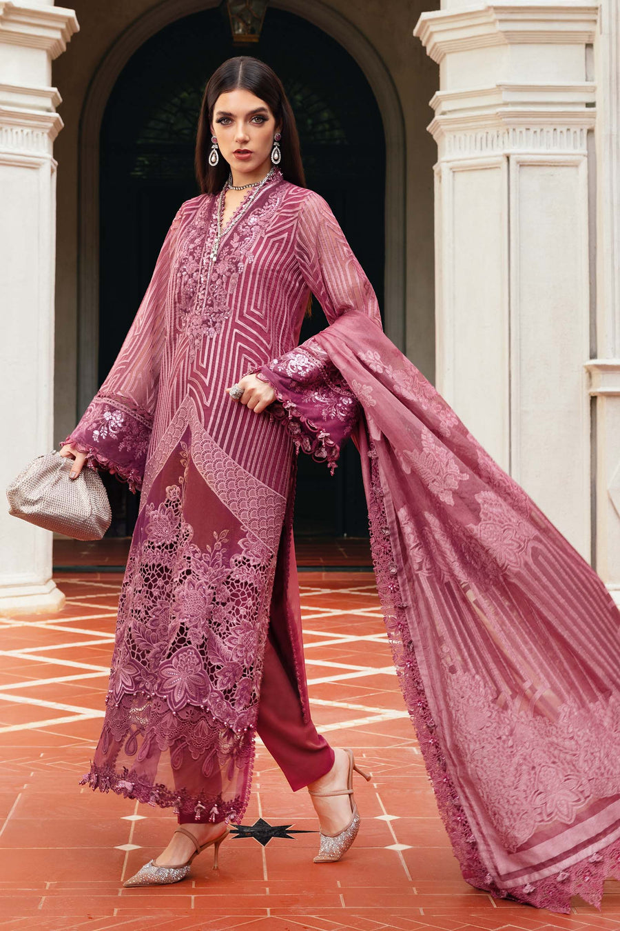 Maria.B Winter Luxe Embroidered Organza Unstitched 3Pc Suit D-04