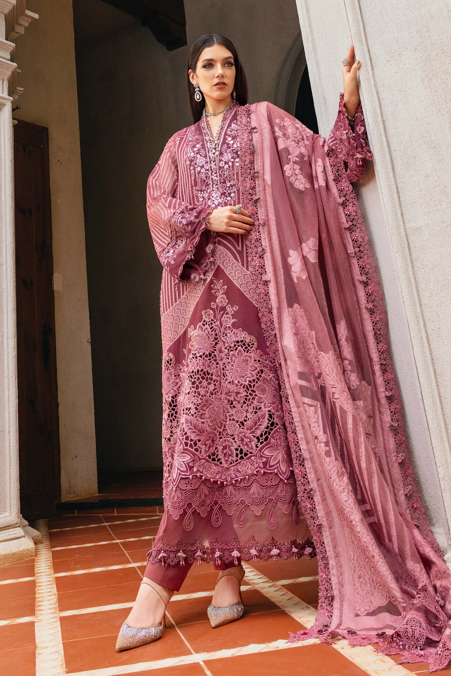Maria.B Winter Luxe Embroidered Organza Unstitched 3Pc Suit D-04