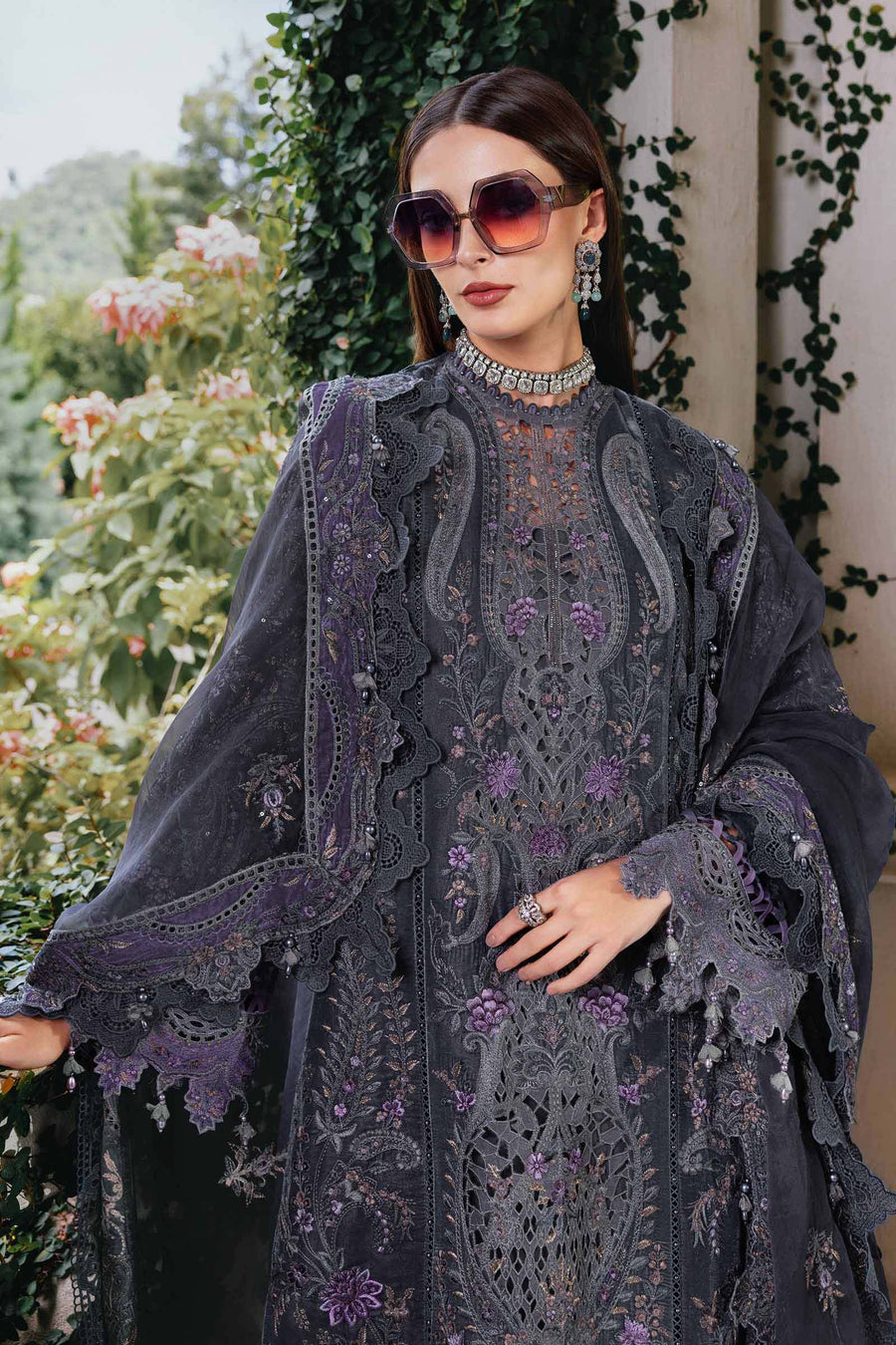 Maria.B Winter Luxe Embroidered Velvet Unstitched 3Pc Suit D-05