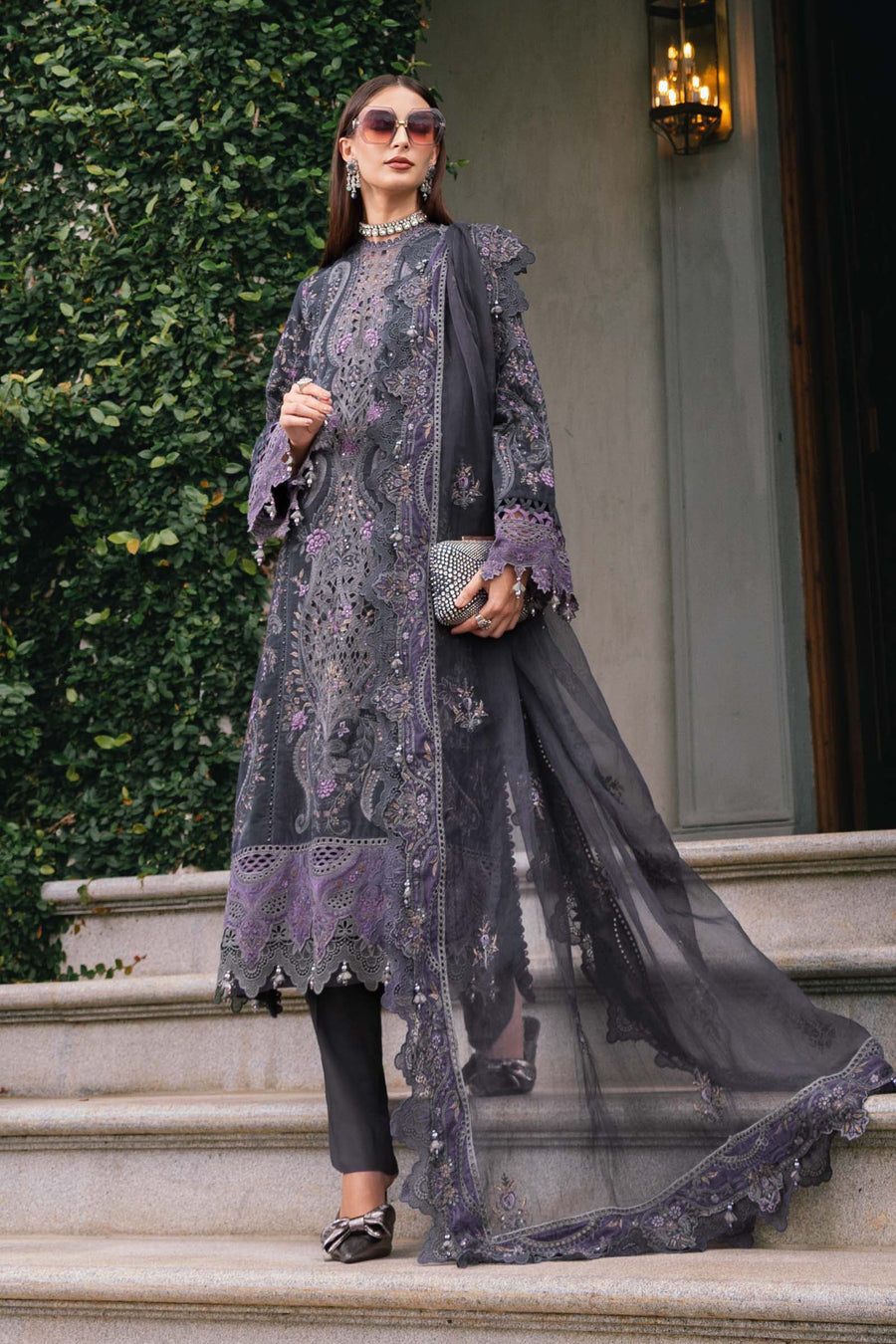 Maria.B Winter Luxe Embroidered Velvet Unstitched 3Pc Suit D-05