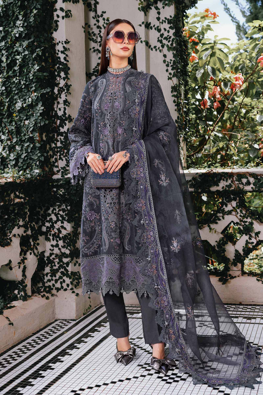 Maria.B Winter Luxe Embroidered Velvet Unstitched 3Pc Suit D-05