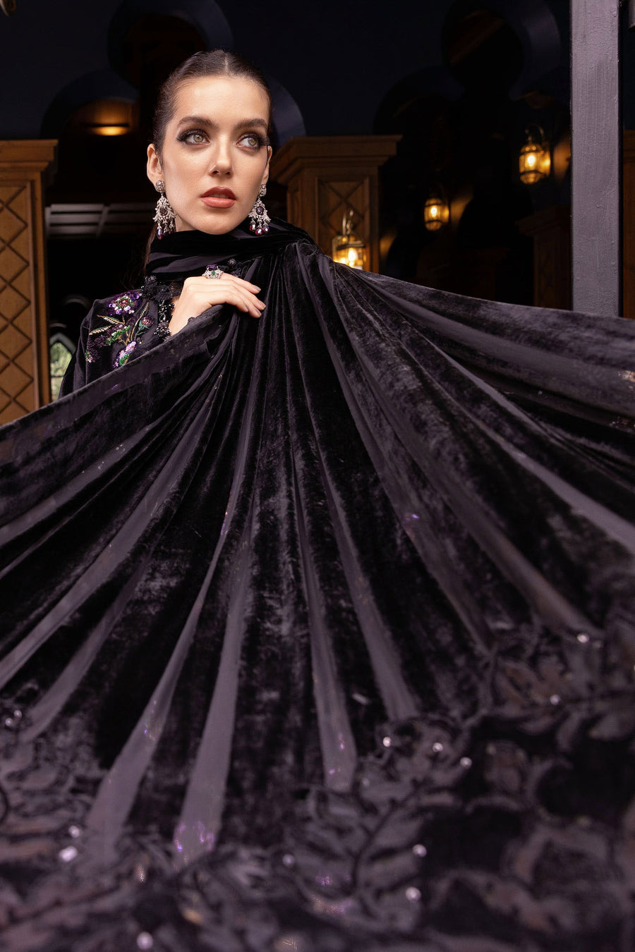 Maria.B Winter Luxe Embroidered Velvet Unstitched 3Pc Suit D-06