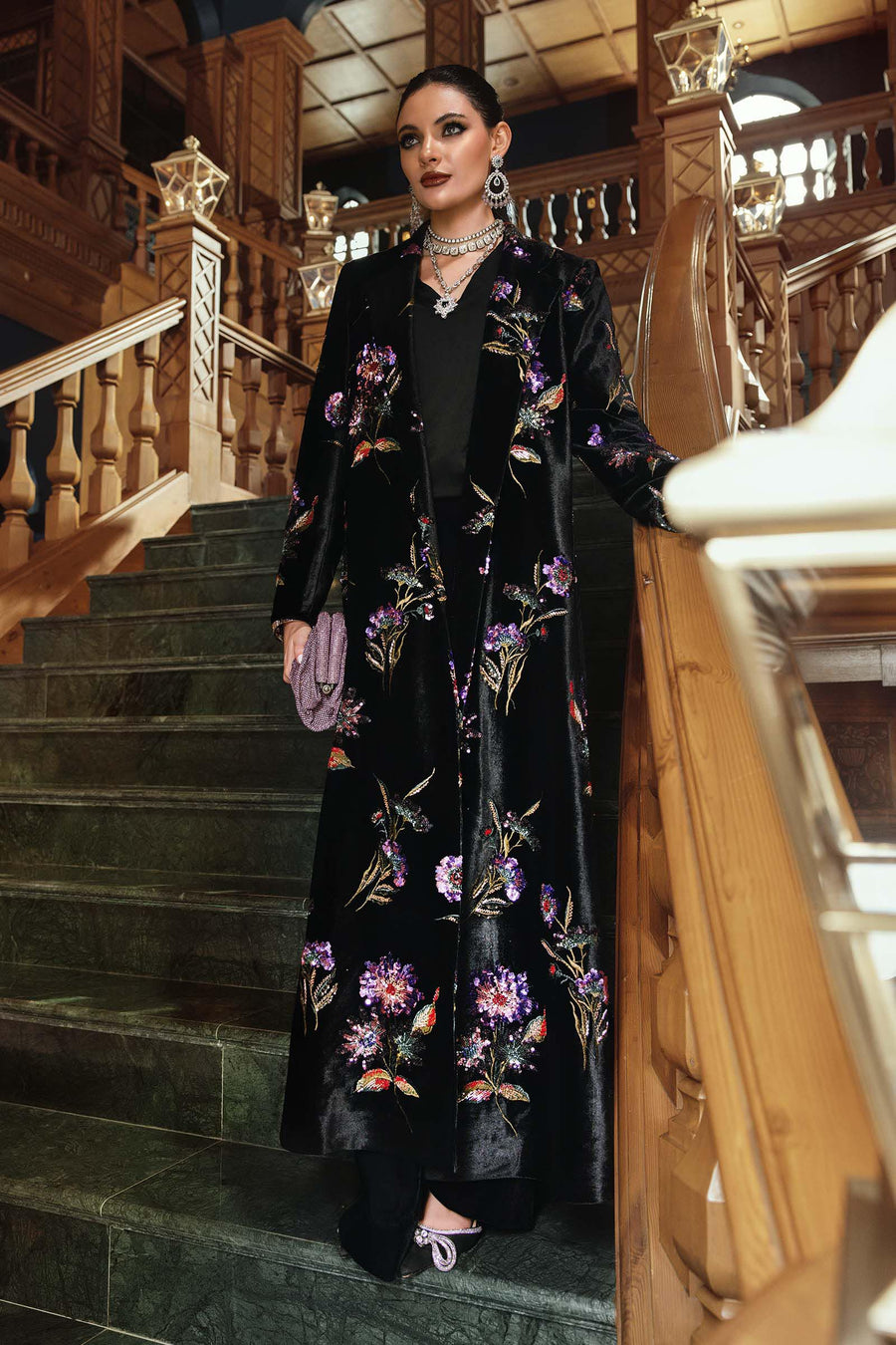 Maria.B Winter Luxe Embroidered Velvet Unstitched 3Pc Suit D-06