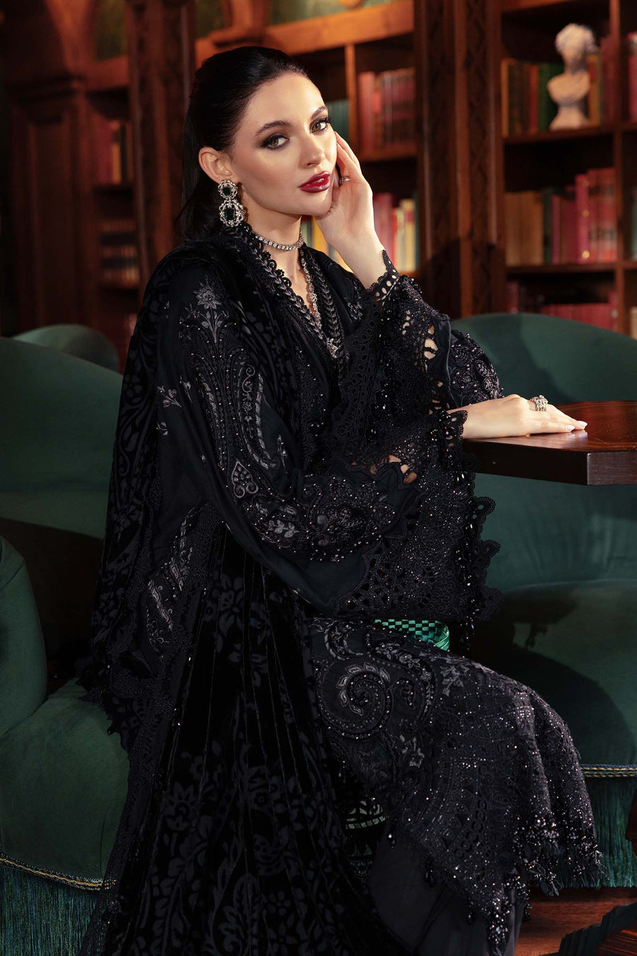 Maria.B Winter Luxe Embroidered Linen Unstitched 3Pc Suit D-07