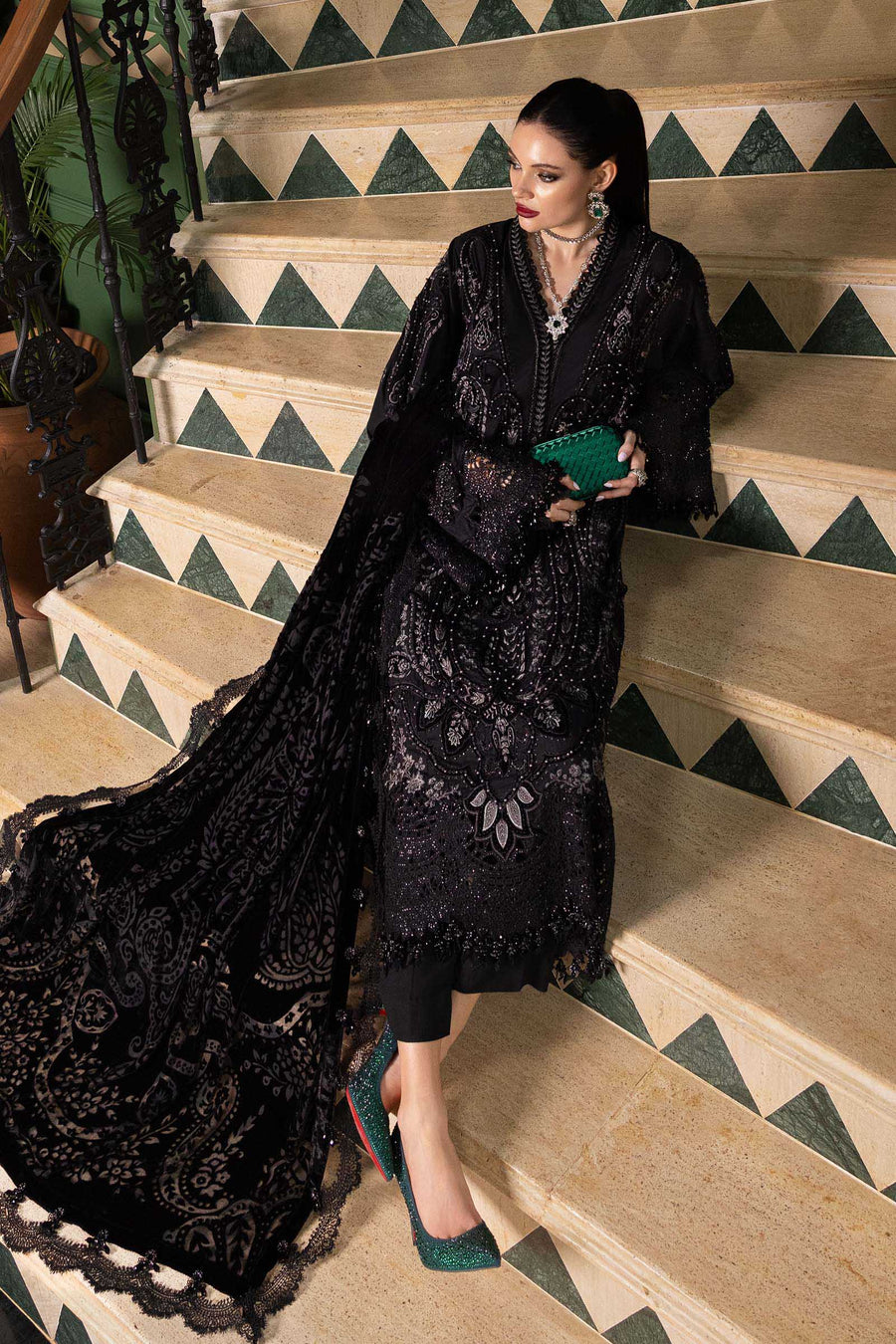 Maria.B Winter Luxe Embroidered Linen Unstitched 3Pc Suit D-07