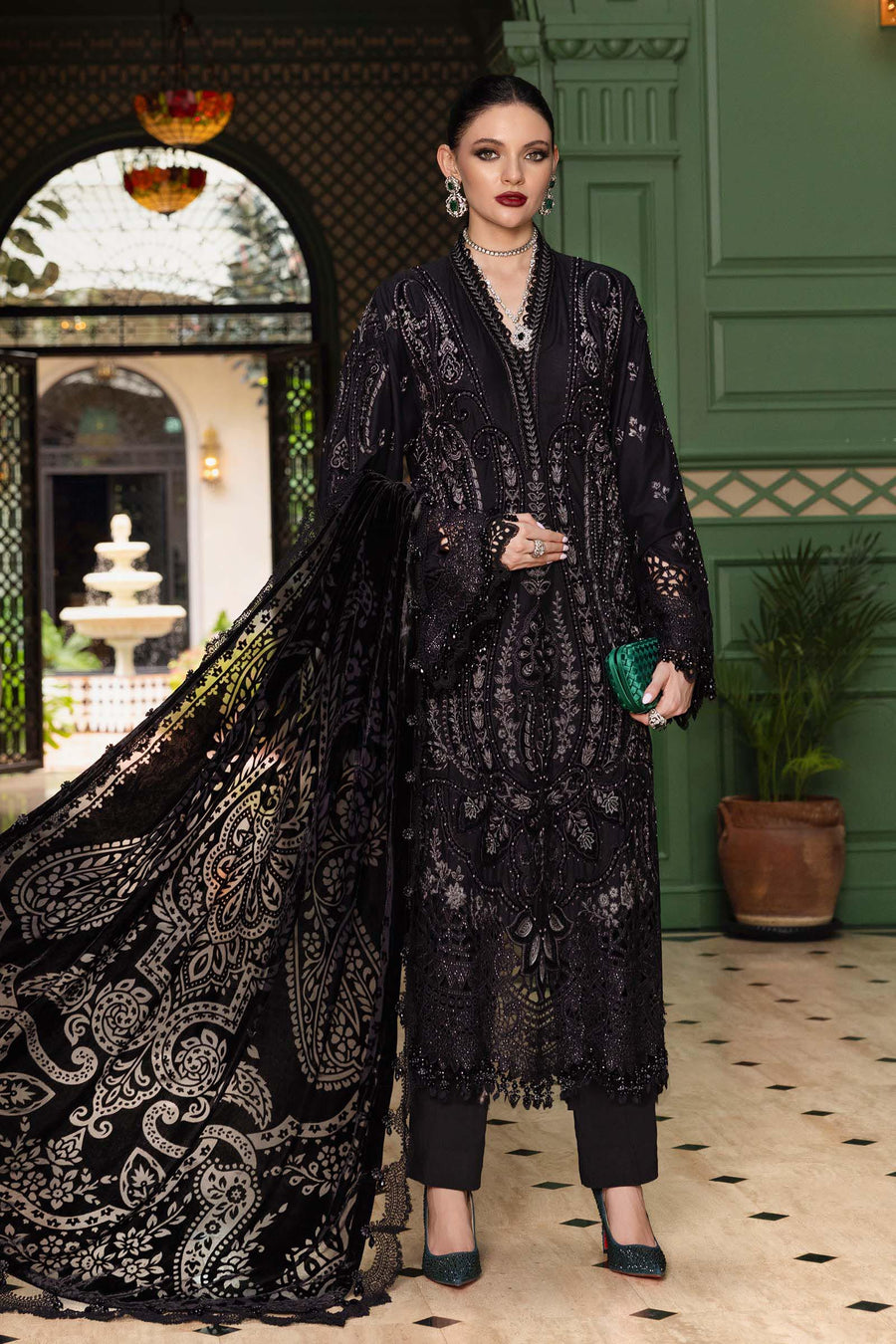 Maria.B Winter Luxe Embroidered Linen Unstitched 3Pc Suit D-07