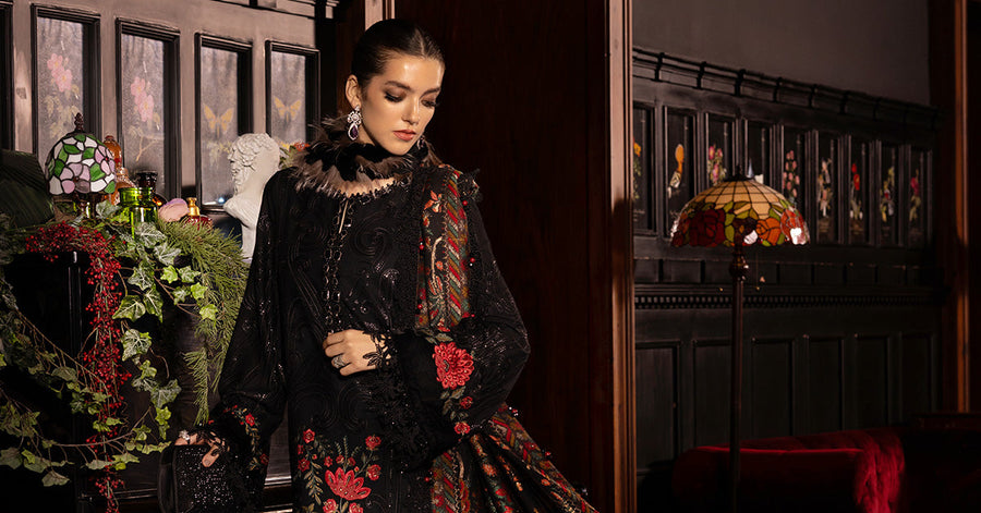 Maria.B Winter Luxe Embroidered Linen Unstitched 3Pc Suit D-09