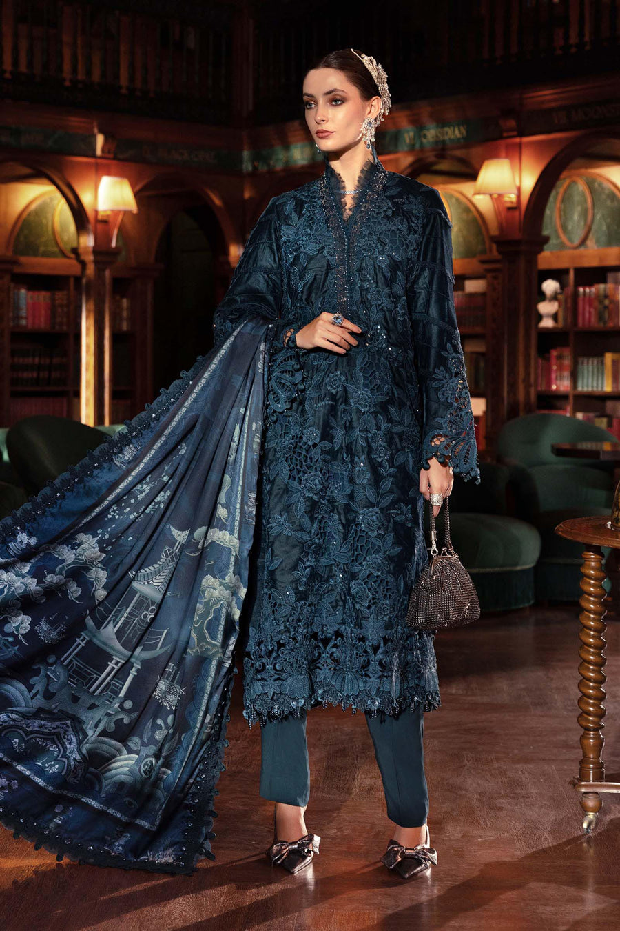 Maria.B Winter Luxe Embroidered Velvet Unstitched 3Pc Suit D-10