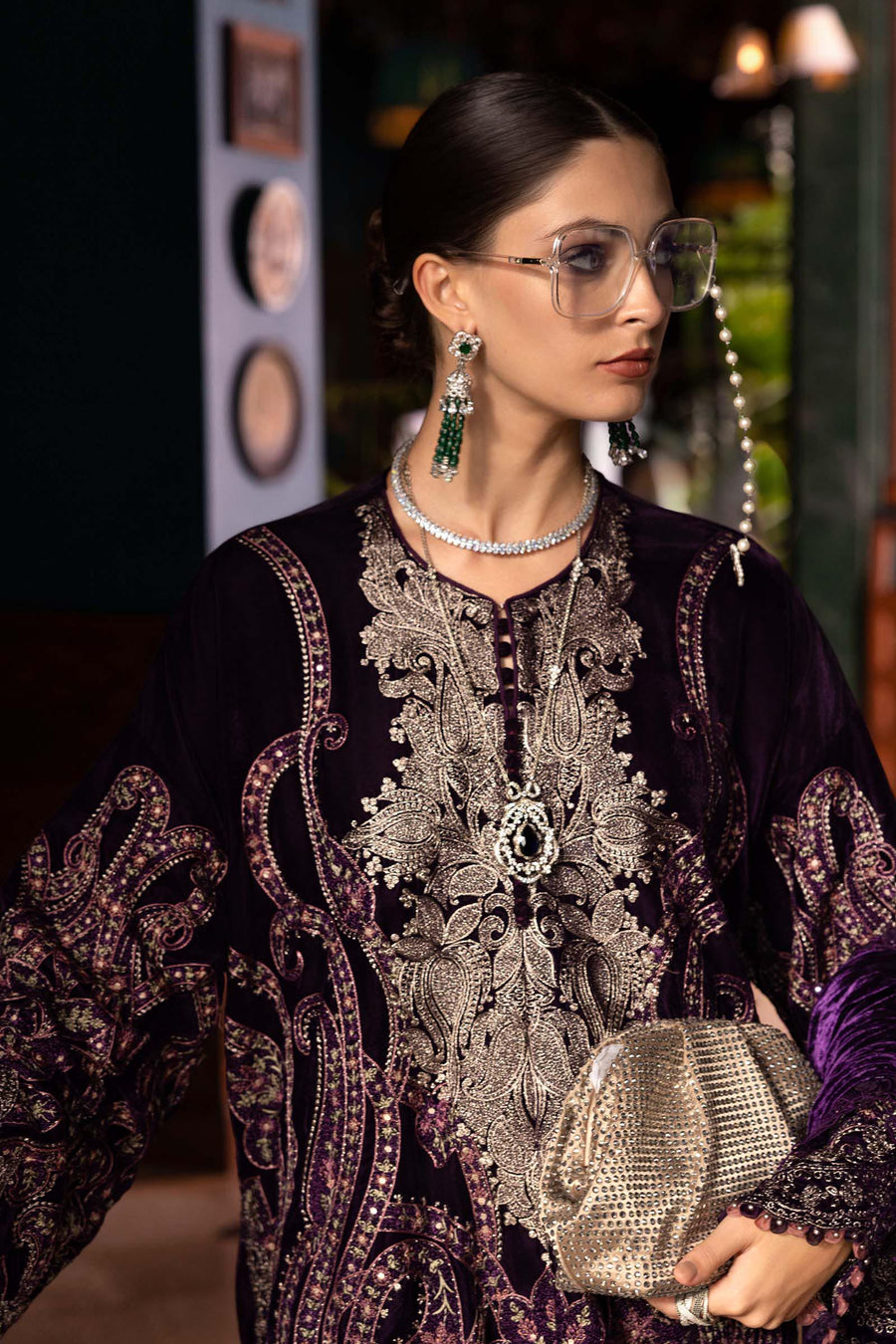 Maria.B Winter Luxe Embroidered Velvet Unstitched 3Pc Suit D-11