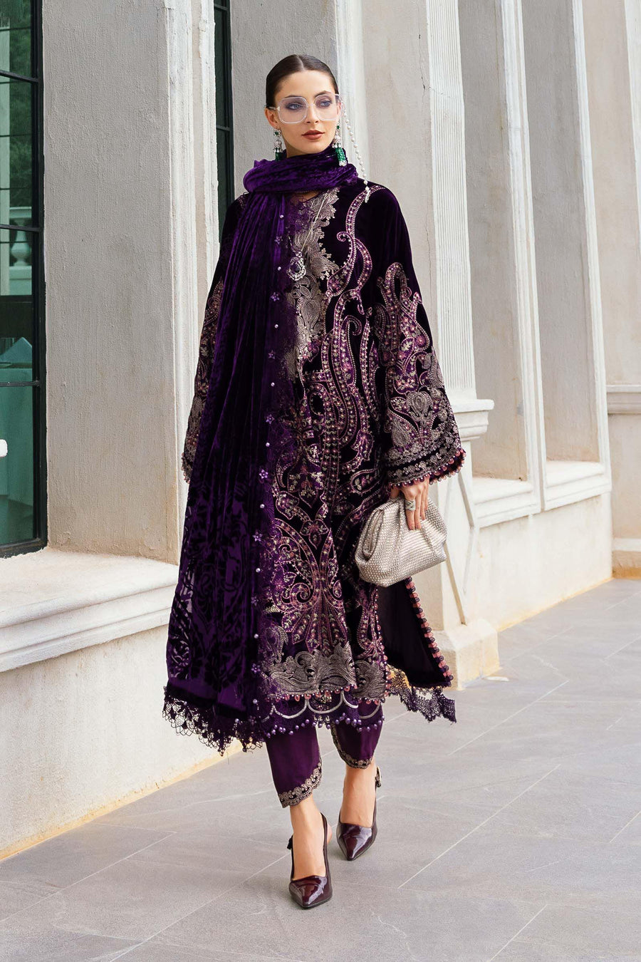 Maria.B Winter Luxe Embroidered Velvet Unstitched 3Pc Suit D-11