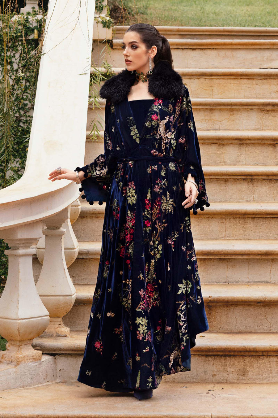 Maria.B Winter Luxe Embroidered Twill Linen Unstitched 3Pc Suit D-12