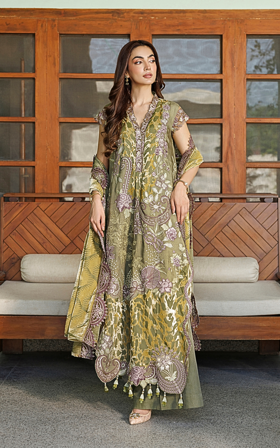 Asifa & Nabeel Plush Embroidered Viscose Unstitched 3Pc Suit WLXU-01 Olive Bloom