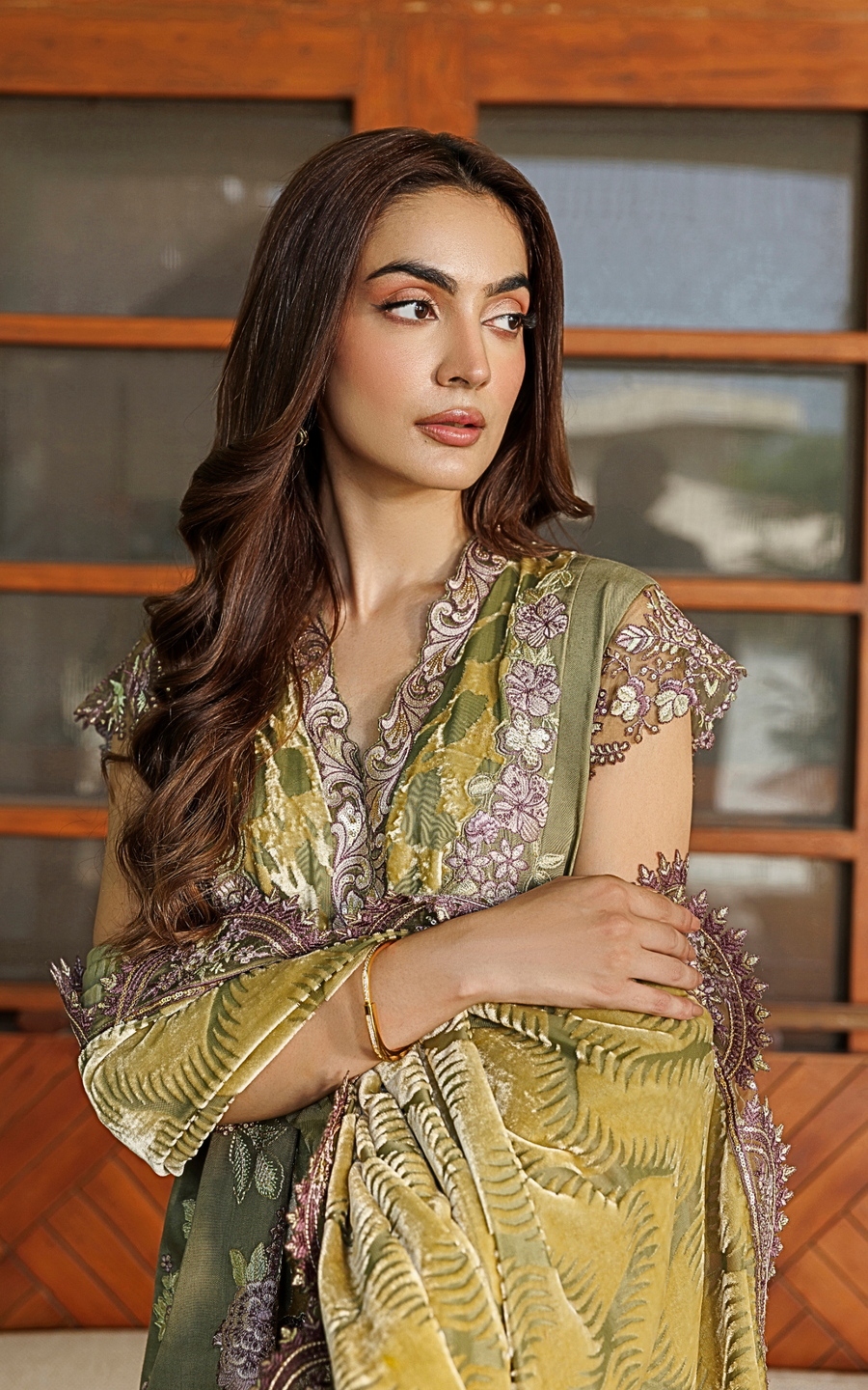 Asifa & Nabeel Plush Embroidered Viscose Unstitched 3Pc Suit WLXU-01 Olive Bloom