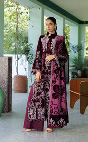 Asifa & Nabeel Plush Embroidered Velvet Unstitched 3Pc Suit WLXU-06 Wine Shine