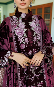Asifa & Nabeel Plush Embroidered Velvet Unstitched 3Pc Suit WLXU-06 Wine Shine