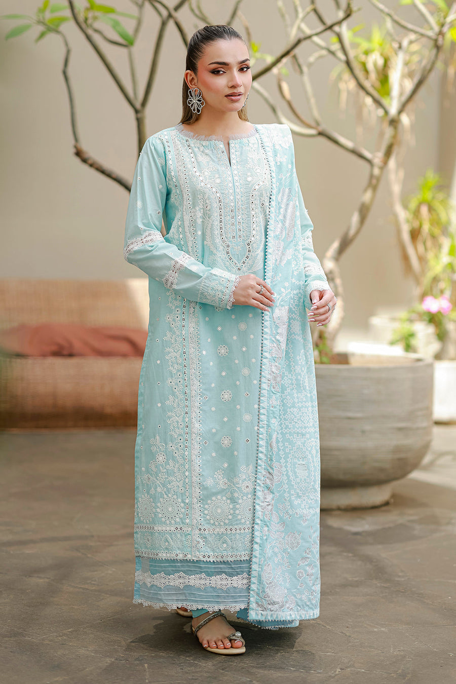 Zellbury Chikankari Embroidered Cotton Unstitched 3Pc Suit WUC26E34060
