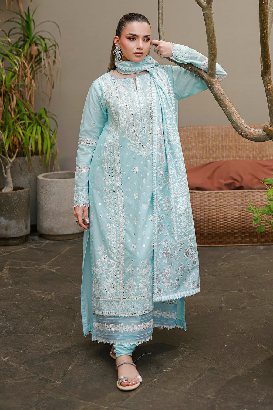 Zellbury Chikankari Embroidered Cotton Unstitched 3Pc Suit WUC26E34060