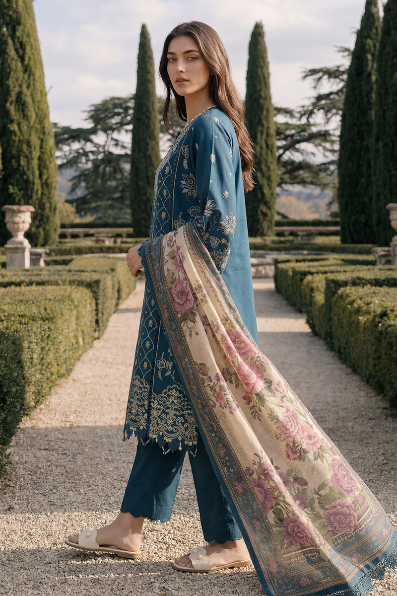 Zellbury Chikankari Embroidered Cotton Unstitched 3Pc Suit WUC26E34061