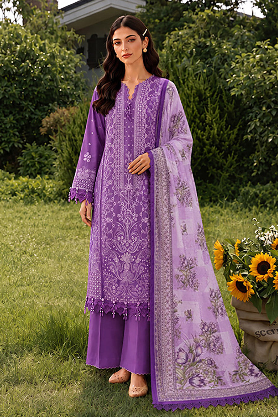 Zellbury Chikankari Embroidered Cotton Unstitched 3Pc Suit WUC26E34074