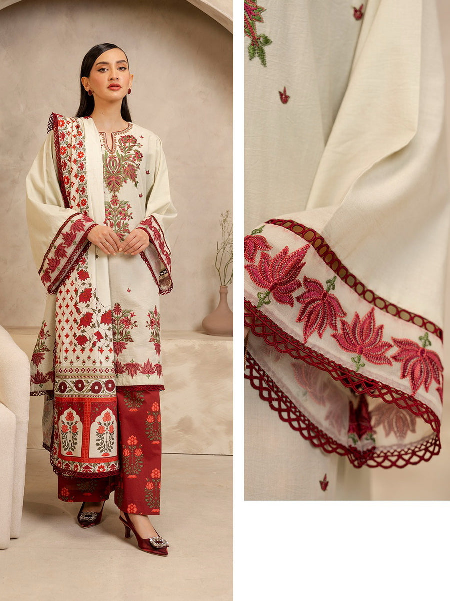 Zellbury Summer Embroidered Cambric Unstitched 3Pc Suit WUS25E30073